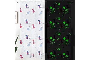 MUWAGO Dinosaur Curtains for Boys Bedroom Glow in the Dark Cartoon Rod Pocket Kids Boys Girls Simple Childish Cute Dino Wildlife Animals Pattern Window Drapes Nursery Bedroom Playroom Living room 2 Panels
