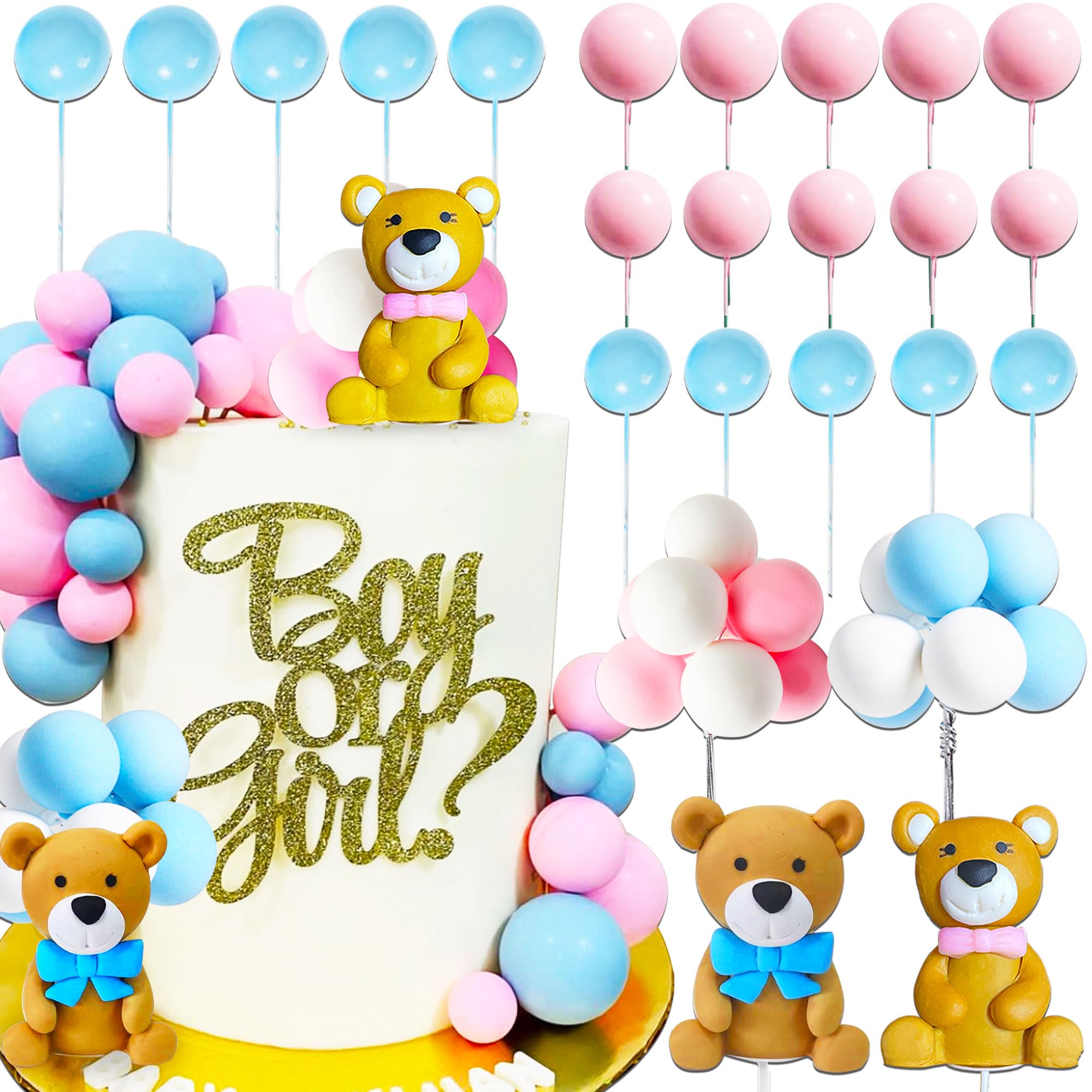 JeVenis Gender Reveal Cake Toppers Boy or Girl Cake Decoration Teddy Bear Cake Decoration Baby Shower Cake Decoration, Pink&blue (JeVenis-FYRF798712)