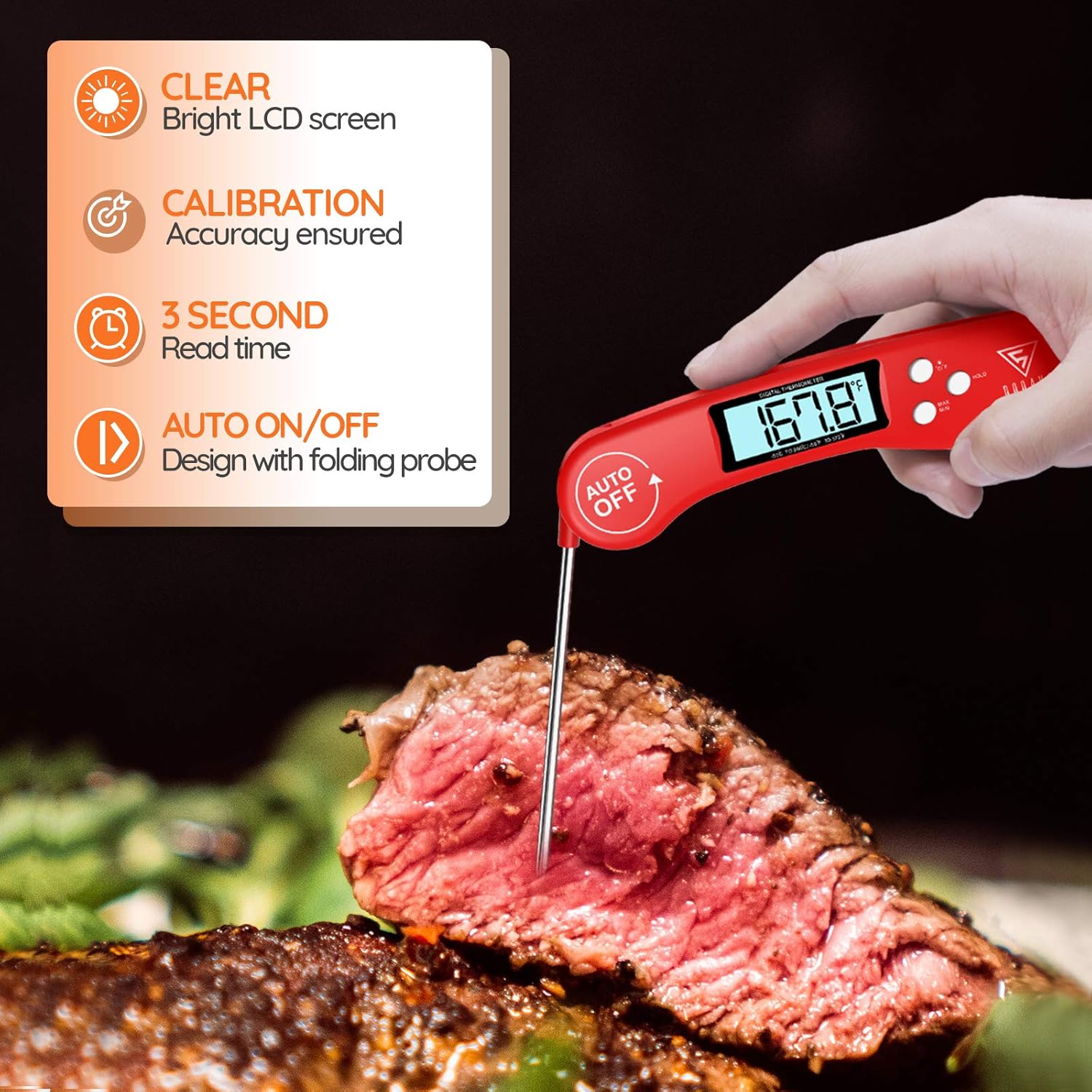 DOQAUS Meat Thermometer Probe, 3s Instant Read Food Thermometer-Backlit LCD, Foldable Probe, Auto On/Off, ±1℃ Accuracy - Image 4