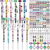 UFU 310Pcs DIY Fairy Wand Beaded Garden Stakes Kit, Fairy Wands Kit with Sparkling Crystal Pendants, Suitable for Different Holidays Garden Stakes Decorative Outdoor Beadable Items(10&12IN)