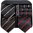 Hi-Tie 3 Pcs Gift Box Mens Tie Set Necktie with Pocket Square Cufflinks Lapel Pin Silk Neck Tie Collection