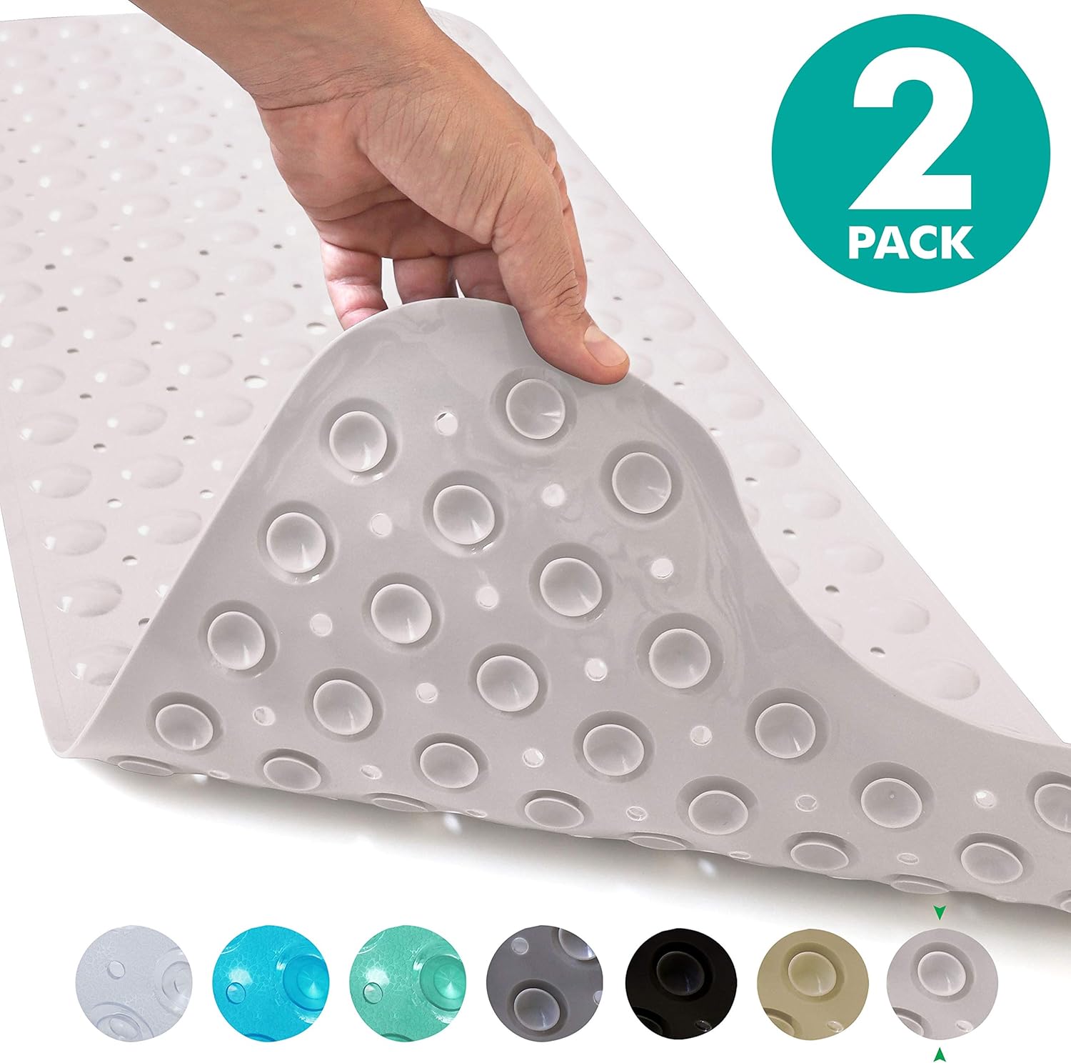 Sierra Concepts 2-Pack Bath, Shower, Tub Mat Clear (39x16) Non Slip, Mildew Resistant, Machine Washable, Antibacterial, BPA, Phthalate Free, Bathtub Mats - Drain Holes, Suction Cups, XL Rectangle Size: Home & Kitchen