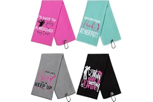 Hosuly 4 Pcs Funny Golf Towel Microfiber Embroidered Golf Ball Towels for Golfbags with Clip Golfclub Men Women Birthday Gifts for Golfball Fan Retirement Present 24 x 16 Inch