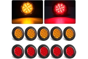 Konrali 2.5" Round LED Marker Lights 13 LEDs w/Reflectors, 5 Amber + 5 Red 2 1/2" Round LED Trailer Truck RV Side Clearance Marker Lights Sealed Flush Grommets Mount with 2 Prong Wire Pigtails