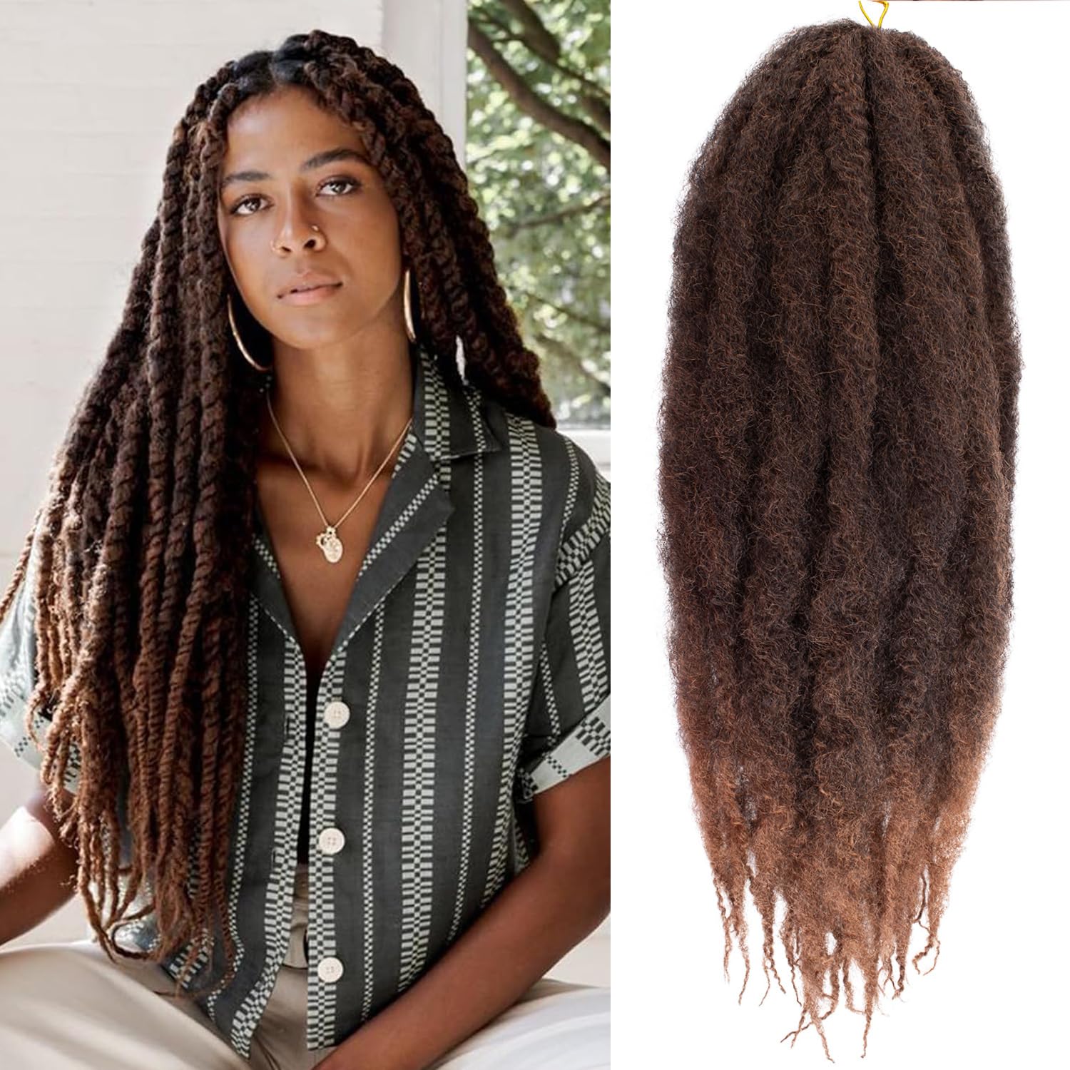 Mscat Marley Twist Braiding 24 Inches Ombre Dark Brown Twist Faux Locs Crochet Hair (24 Inch 8packs, T30#) — image 1