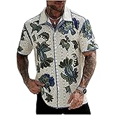 GORGLITTER Men's Crochet Shirt Button Up Knit Shirts Short Sleeve Crochet Collared Hollow Out Tops Cruise Outfits 2026