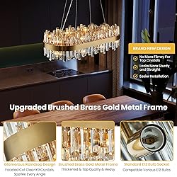 Siljoy Modern Crystal Chandelier, Rectangular Gold