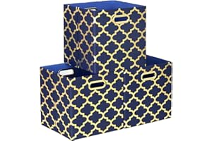 ArcaGuru 13x13x13 Storage Cube Bins, Collapsible Storage Bins Fabric Storage Cubes Organizer Baskets Box Drawers for Shelves, Closet, Wardrobe, Bookshelf, Cabinet, 3 Pack, Dark Blue