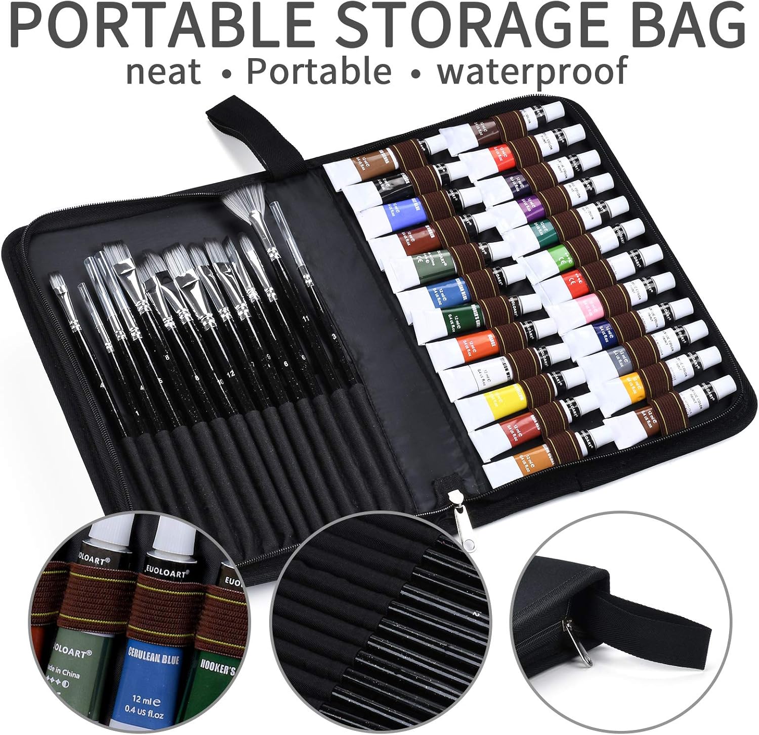 Complete Acrylic Paint Set - 24x Craft Paints, 18pcs Artist Paint Brushes with Palette, Painting Knife & Sponge in Canvas Bag for Acrylic, Oil & Watercolor -for Adults and Kids