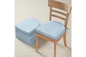 Quilmfoam Kitchen Chair Cushions for Dining Chairs Set of 6, 16 x 16 Dining Chair Cushion with Non-Slip Bottom and Tie, Seat Cushions for Kitchen Chairs with Cover, Foam Chair Pads, Light Blue