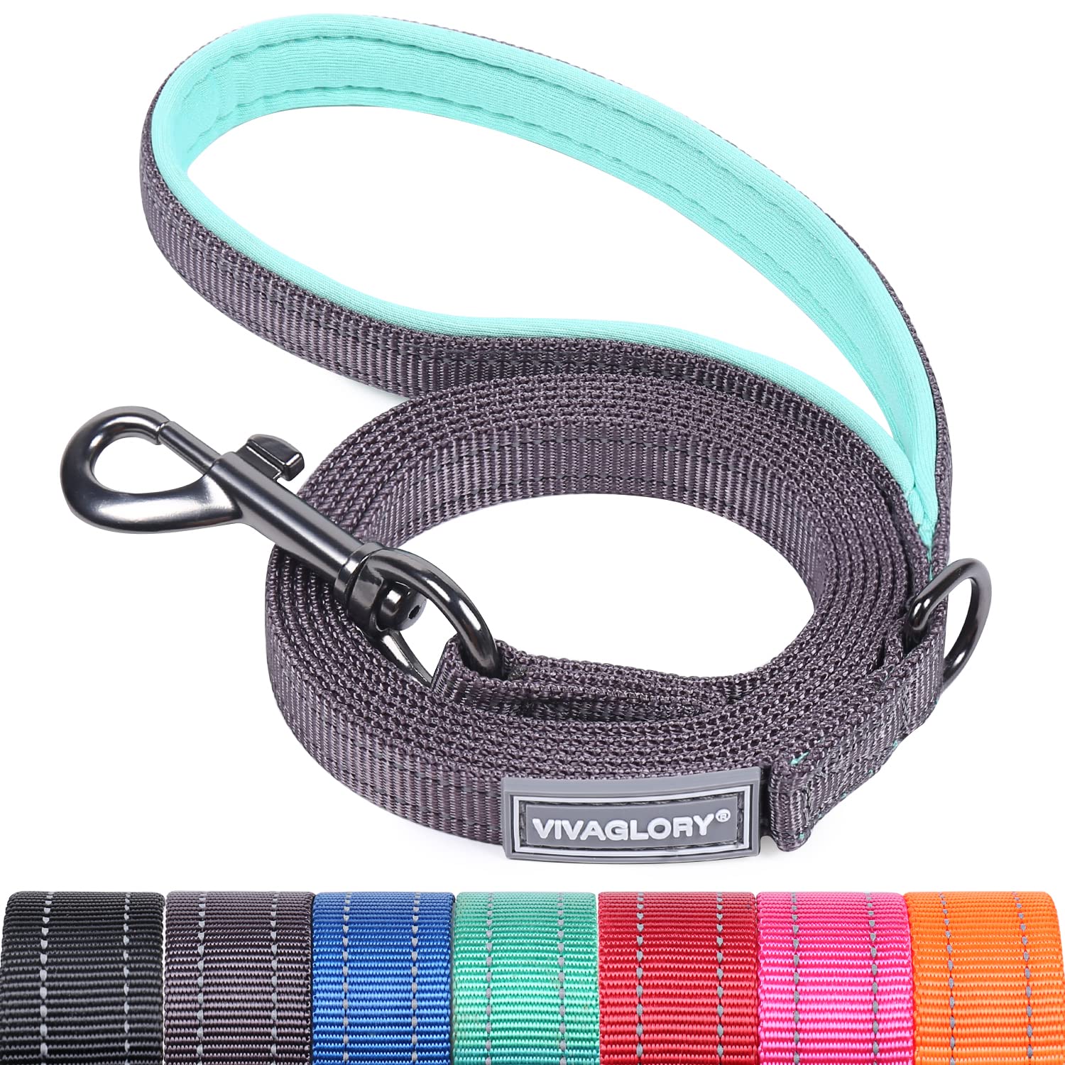 VIVAGLORY Dog Lead Dailyx Dog Leash, Lead with Soft Padded Handle for Training & Walking, Heavy Duty & Double Layer Nylon for Pet Puppy, 150 x 1.4cm, Grey