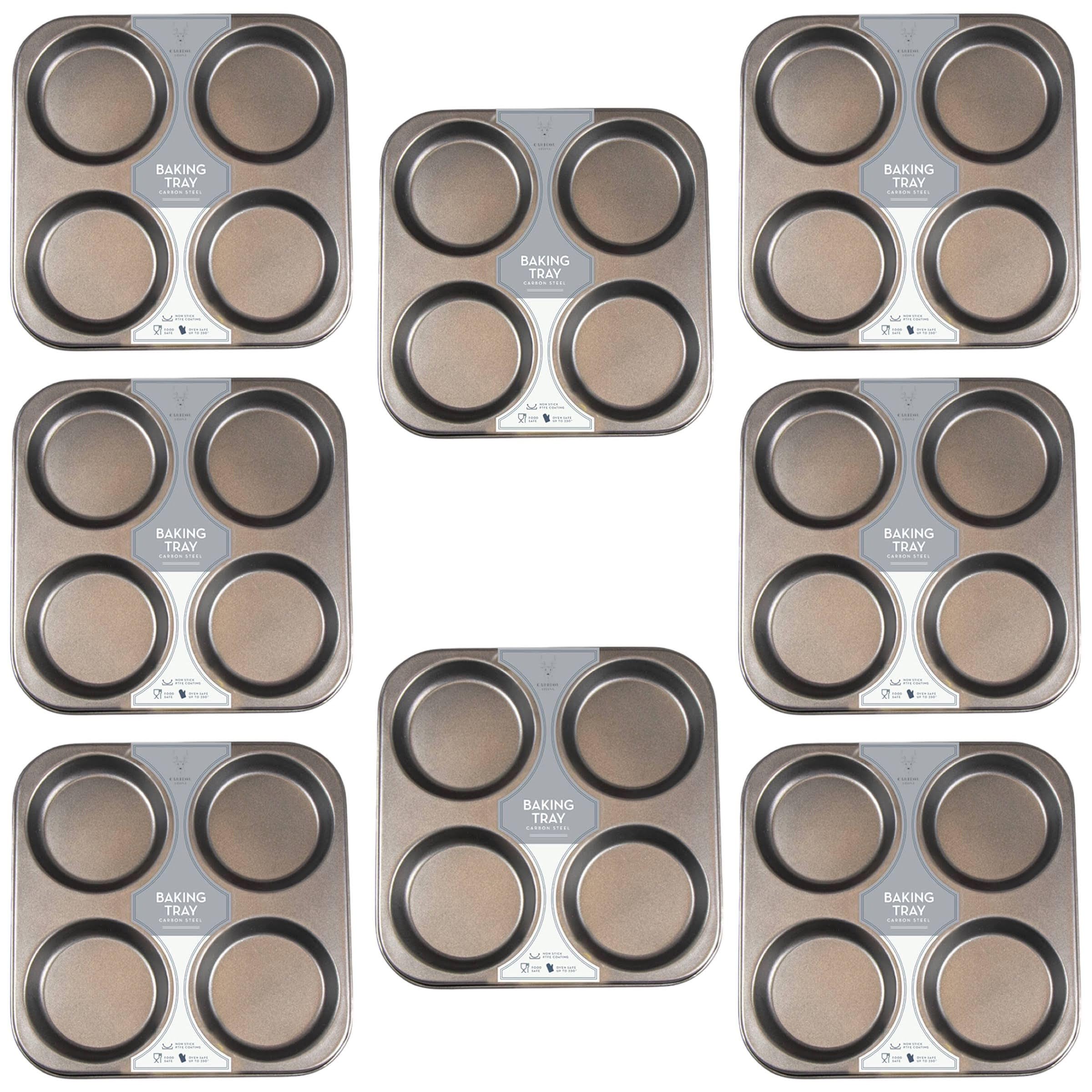 Caribou Living Yorkshire Pudding Large 4 Hole Tray Non Stick Carbon Steel Grey Tin Baking Tart Bun Sunday Roast Big Yorkshire Puddings - 8 Trays