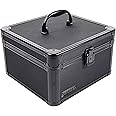 Vaultz Portable Safe Box - 10 x 10 x 6.5 Inch Large Storage Box with Lock, Mesh Pocket & Adjustable Compartments for Cash, Documents and Valuables - Tactical Black