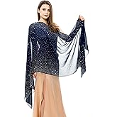 REEMONDE Womens Rhinestones Pashmina Shawls and Wraps for Evening Dresses Chiffon Shawl Sparkly Scarf