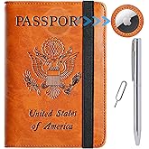 Airtag Passport Holder Cover Wallet Travel Essentials RFID Blocking Leather Card Case International Must Haves Travel Accessories for Women Men(119#Claybank)
