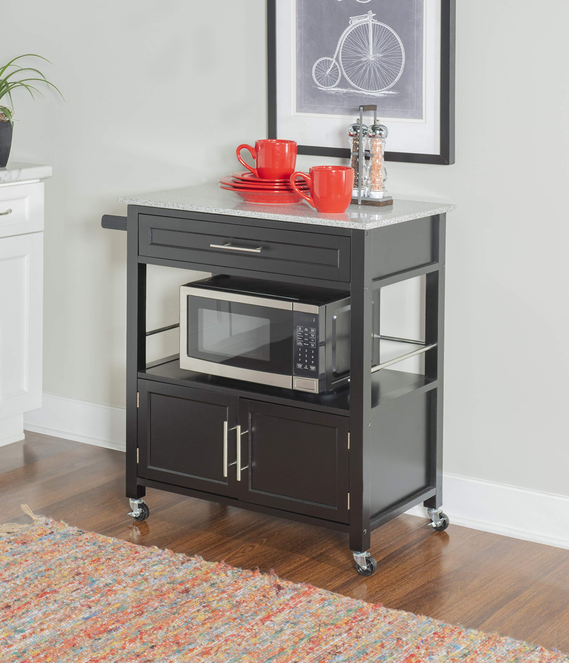 Linon Cameron Granite Top Kitchen Cart, 36.02" x 24.02" x 17.99", Black