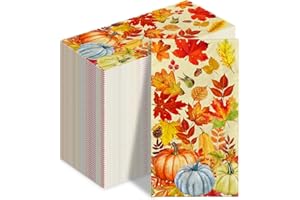OIGCO 100 Pcs Fall Paper Napkins, Thanksgiving Guest Napkins, Autumn Watercolor Pumpkin Maple Leaves Guest Towels for Thanksgiving Dinner Harvest Kitchen Bathroom Decor