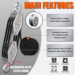 YATOINTO Rope Pulley Hoist with Bearing, 2200 LB
