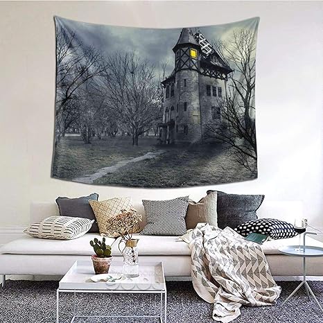 Amazon Co Jp Kimdface タペストリー 150x100cm ゴシックお化け 屋敷暗い空と葉のない木不気味なテーマのハロウィーンのデザイン おしゃれ 壁掛け ブランケット 北欧風 ウォールデコレーション 新居祝い 引っ越し キズルーム モダン 装飾アート ホーム キッチン