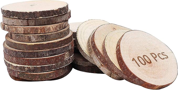 Circulos de Madera Natural (100 Piezas) - Rodajas de Madera Discos de
