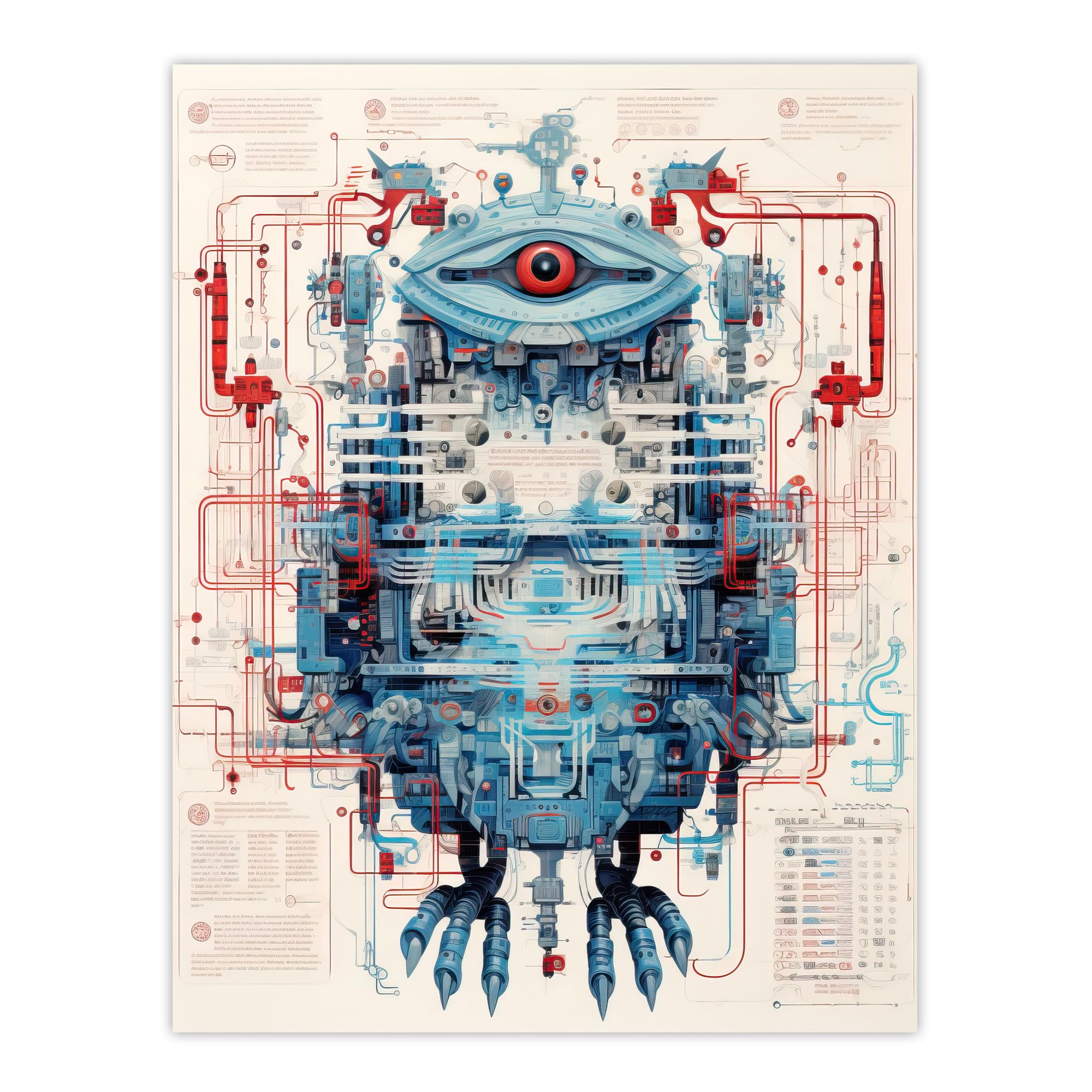 Artery8 Bird Robot Hybrid Schematic Blueprint Futuristic Extra Large XL Wall Art Poster Print
