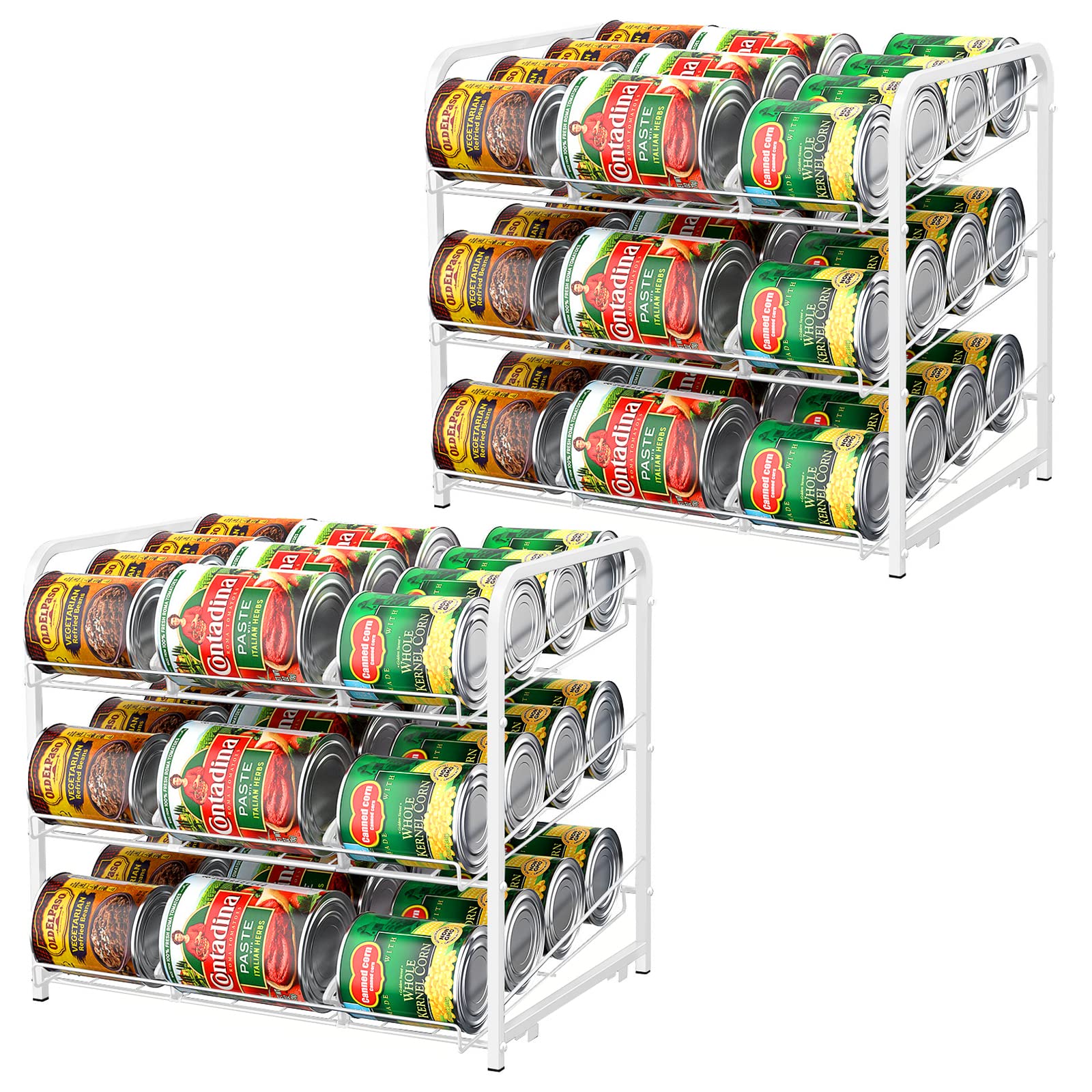 Photo 1 of BTY Can Organizer for Pantry Stackable Can Rack Organizer 2 Pack Stacking Can Storage Dispensers 3 Tier Small Space Holds up to 36 Cans for Pantry, Kitchen, Cabinet White