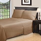 Superior Egyptian Cotton 650 Thread Count Bed Sheet Set, 1 Elastic Deep Pocket Fitted Sheet, 1 Flat Sheet, 2 Pillowcases, Daily Sheets, Luxury Home Essentials, Striped Design, Queen, Taupe