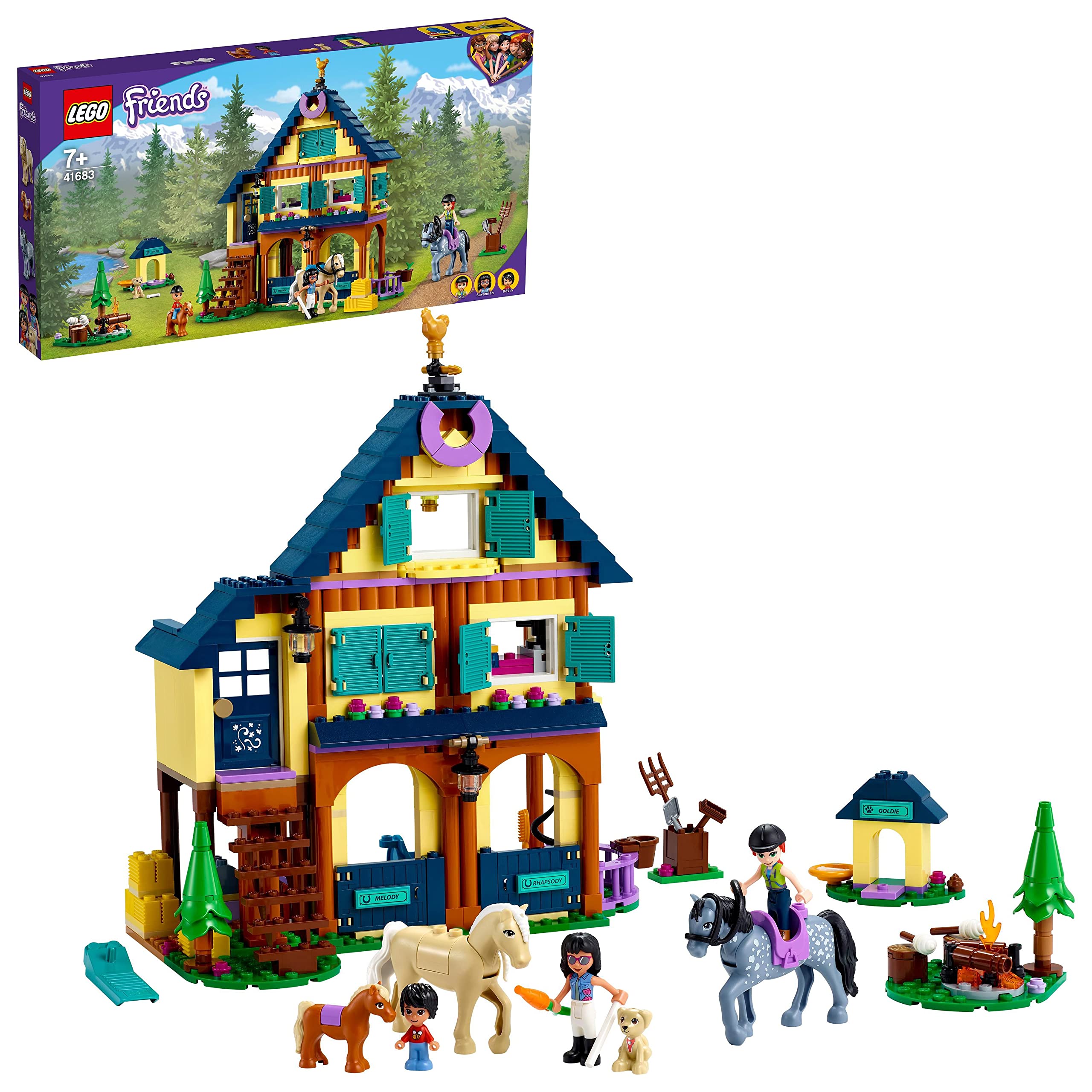 LEGO 41683 Friends Forest Horseback Riding Center Set with Stable, 2 Horses and a Pony, Horse Toy, Easter Gift for Girls and Boys Age 7 Plus