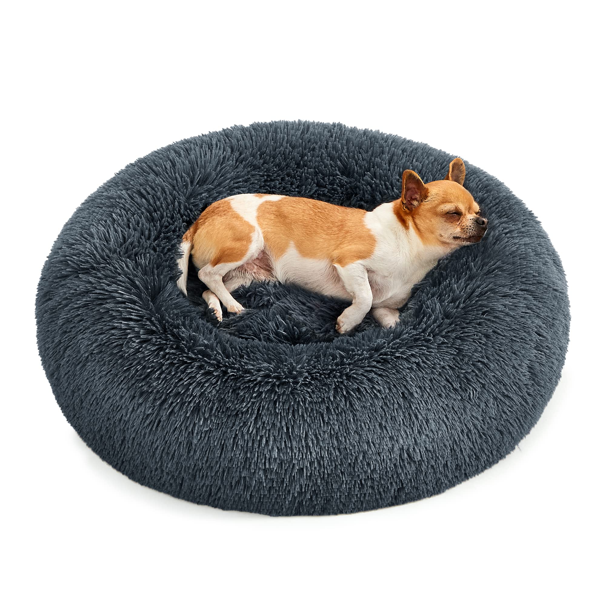 Feandrea Dog Bed, Donut Cat Bed, Fluffy Calming Pet Bed with Removable, Washable Cover, Soft Long Plush, 60 cm, Dark Grey PGW038G02 — image 1