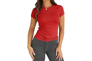 Abardsion 2024 Women Casual Activewear T Shirts Basic Crewneck Raglan Short Sleeve Slim Tight Fit Going Out Tops