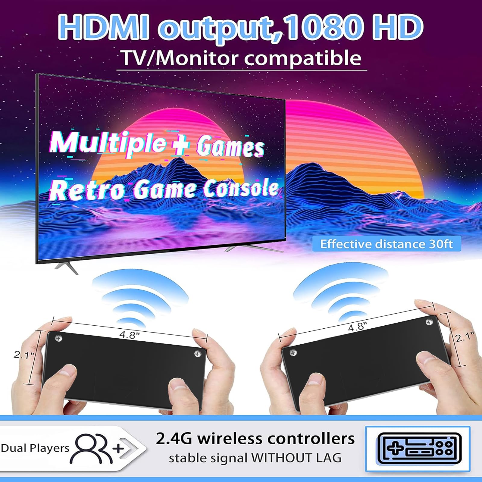 Wireless Retro Game Console with 620 Retro Video Games, AV Output Classic Retro Game Console, Plug and Play Video Games Console with 2 Controllers Handheld Games, Gift for Easter