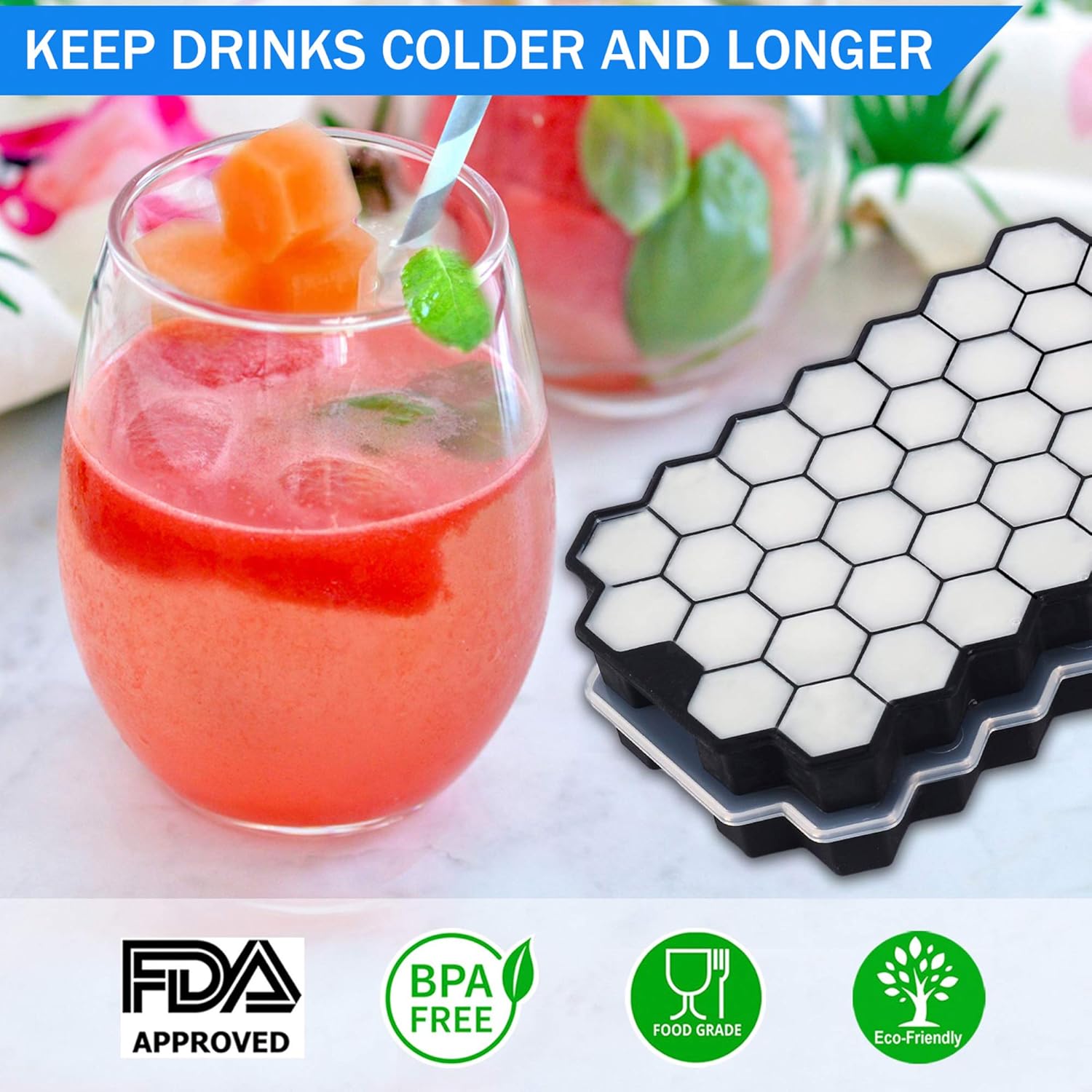 Ice Cube Trays, 2 Pack Food Grade Ice Trays BPA Free with Easy Release for Whiskey & Cocktails and Chilled Drinks, Stackable Flexible Silicone Ice Cube Tray, Reusable（Black）: Kitchen & Dining