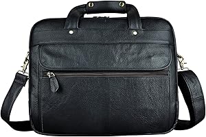Le'aokuu Leather Mens Business Travel Laptop Case Best Portfolio Briefcase Handles Organizer Shoulder Strap Messenger Bag