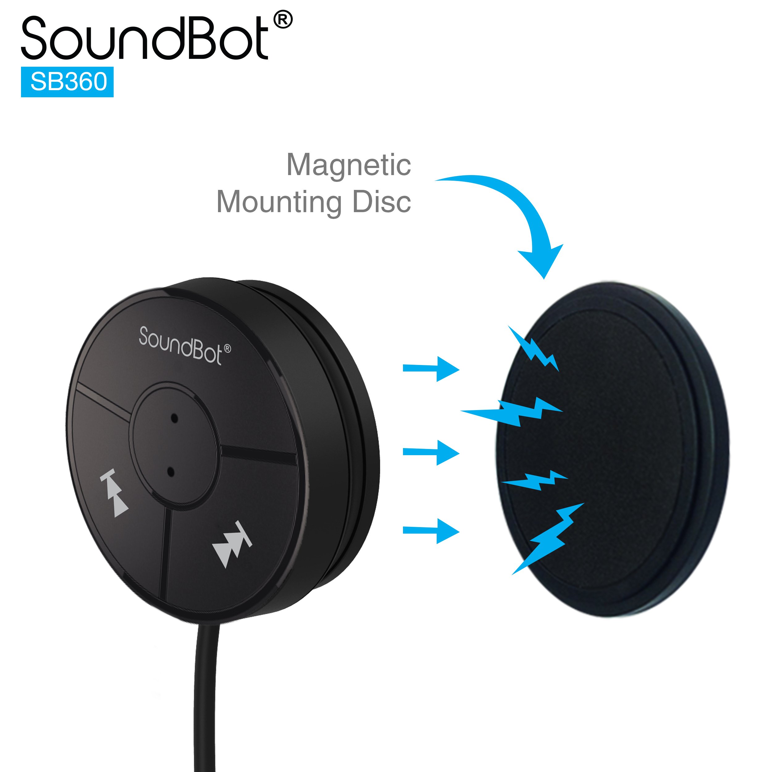 Soundbot SB360 Bluetooth Car Kit Wireless Universal Receiver Transmitter Hands-Free Talking & Music Streaming Dongle w/ 10W Dual Port 2.1A USB Charger + Magnetic Mounts + Built-in 3.5mm Aux Cable