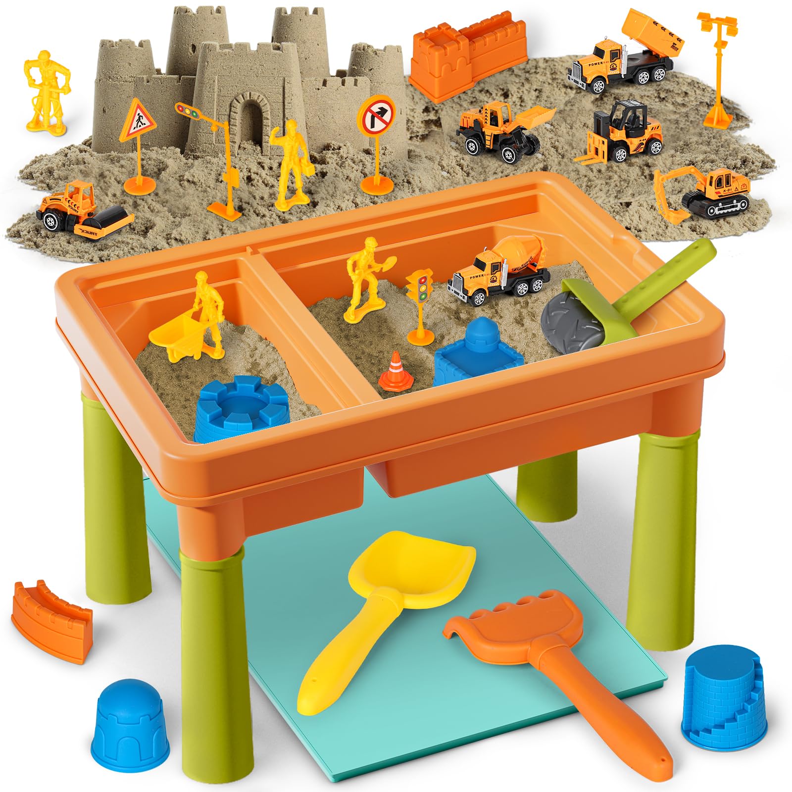 Photo 1 of Lehoo Castle Sensory Table with Sensory Sand, Indoor Sensory Bin with Lid & 2.6lbs Play Sand, Construction Kit with 6 Alloy Trucks & Castle Molds, Sensory Toys for Toddler Boys and Girls