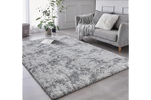 TABAYON Extra Large Shag Area Rug, 9x12 Feet Tie-Dyed Light Grey Indoor Ultra Soft Plush Rugs for Living Room, Non-Skid Modern Nursery Faux Fur Rugs for Home Decor