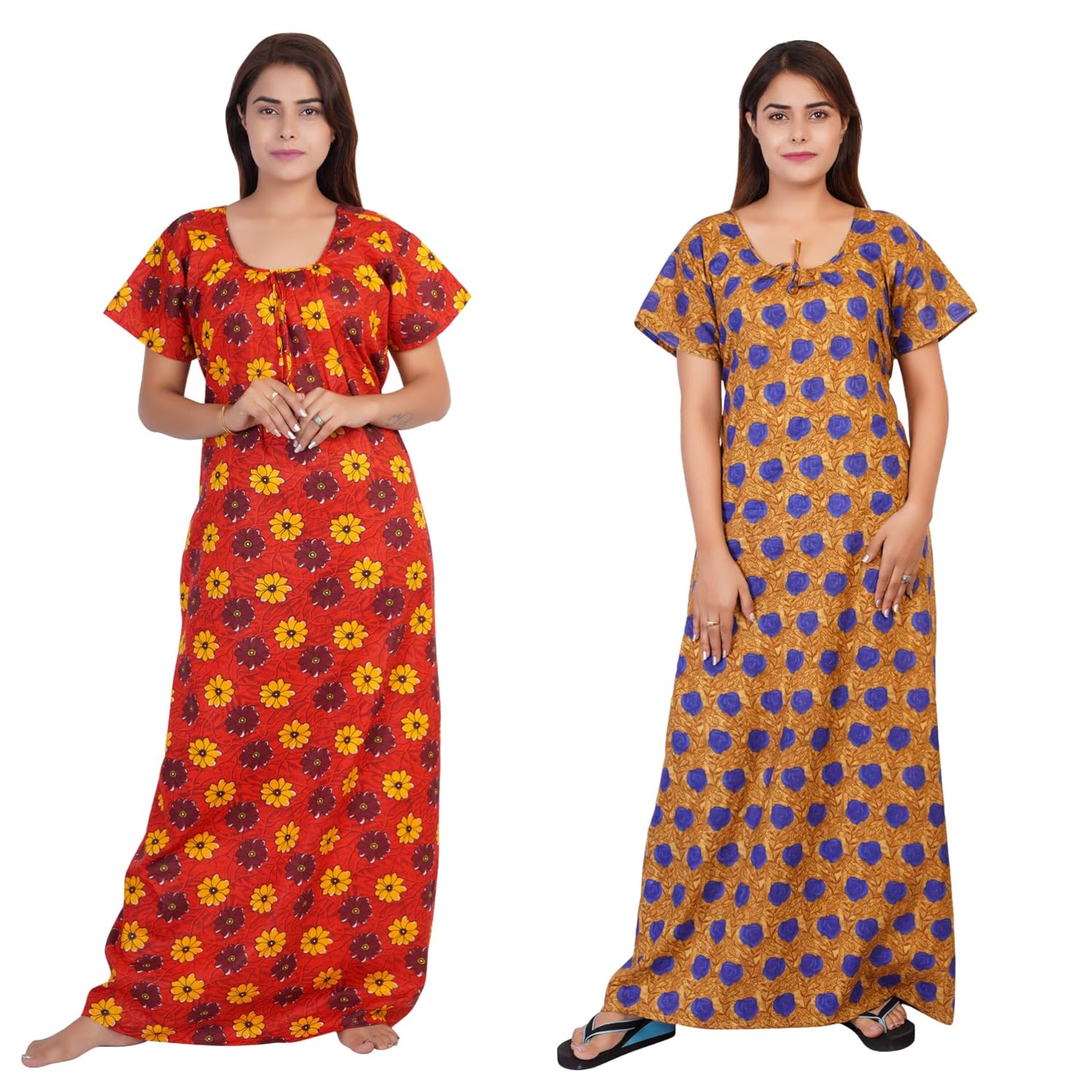Buy MAHII (Article-Combo-1013) Women's Printed Cotton Nighty (Multicolor, Size : L) Pack of 2 at 