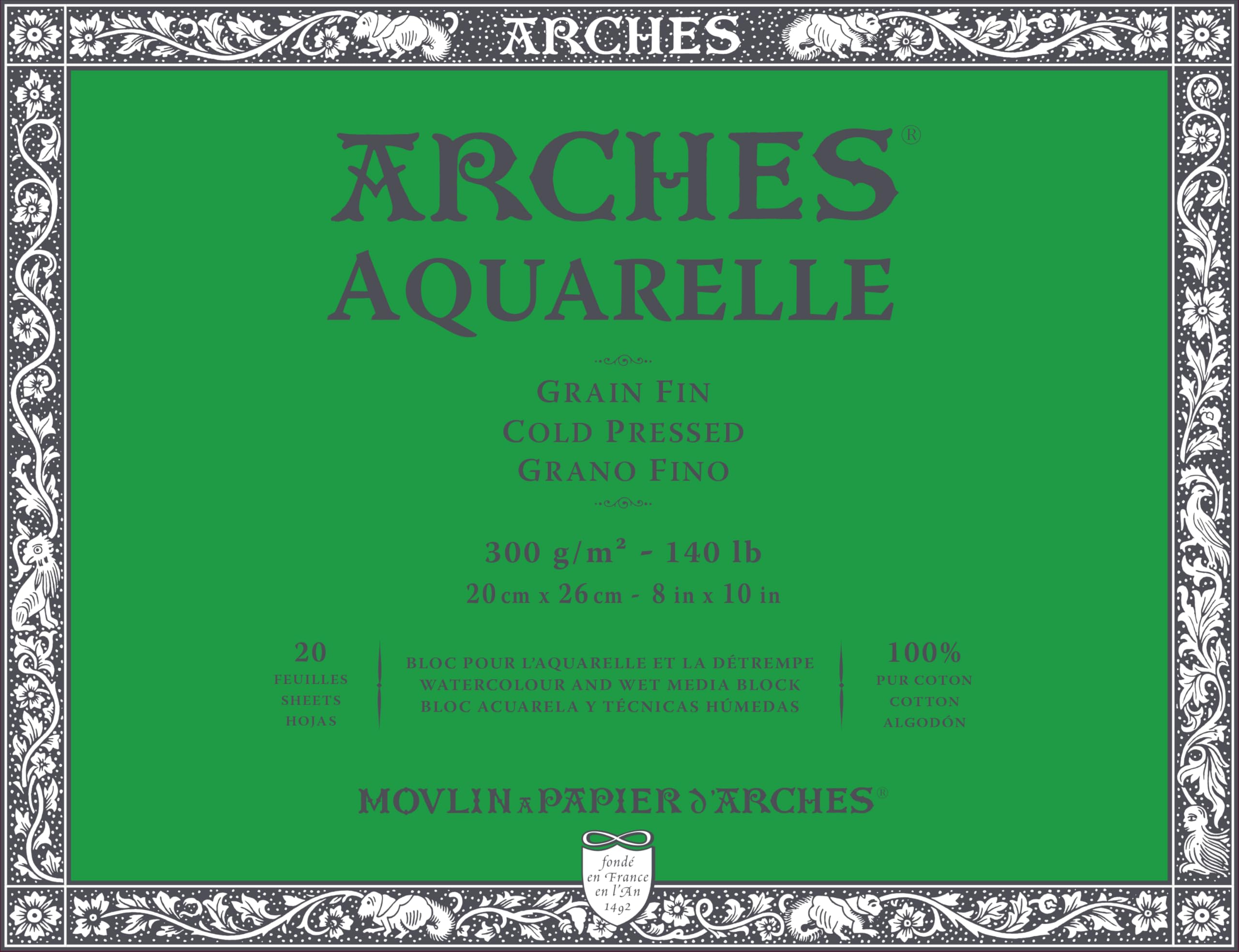 Arches 1711599 Watercolor Paper, Cardboard, Paper, White, 20 x 26 cm