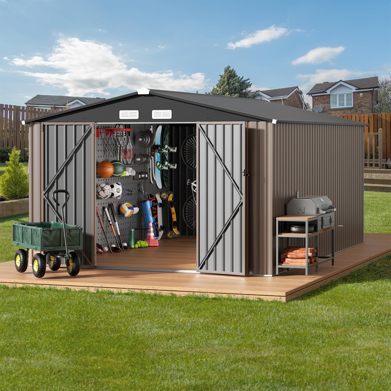 Photo 1 of ****PARTS ONLY****GVDV 10x14 FT Outdoor Metal Storage Shed, Durable Garden Shed with Updated Frame Structure for Backyard, Patio, Tool Storage, All-Weather Shelter for Bike, Gardening Tools, Lawn Mowers