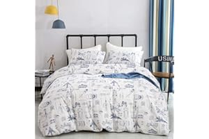 HOUSERI Jumeey Boys Duvet Cover Set Queen Cars Tank Helicopter Aircraft Military Transport Vehicles Painted Bedding Sets for Teen Kids Men Reversible White Patterned Airplanes Comforter Cover Bed Set