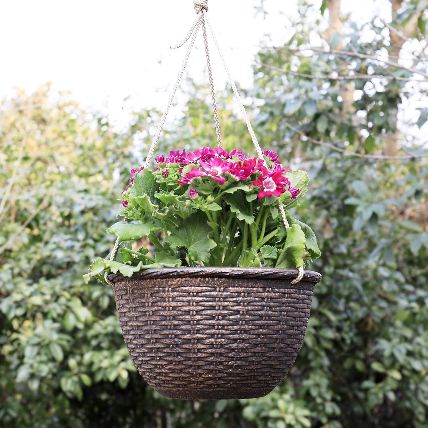 Hanging Planters for Outdoor Plants, 9.8 Inch, Garden Planter Pots for Outdoor Indoor, Bronze Color, Weave Pattern, Set of 2: Garden & Outdoor
