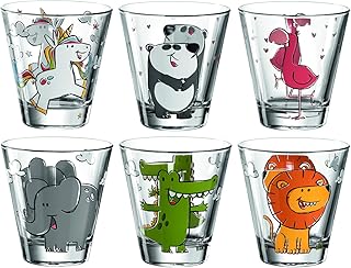 Leonardo Bambini Trink-Glas, Kinder-Becher aus Glas mit Tier-Motiv, spülmaschinengeeignete Saft-Gläser, 6er Set, 215 ml, 017906