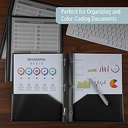 Mr. Pen- Black Plastic Folders with Pockets and