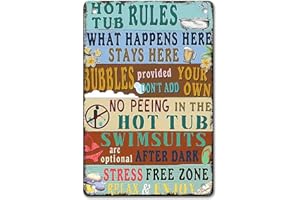 ZEPTRIX Outdoor Pool Decor,Hot Tub Rules Aluminum Metal Sign,12x8Inch Print Painting Vintage Poster Plaque Vintage Bar Home House Bathroom Pool and Beach Patio Decor Wall Store Interior Decorations Pool Rules