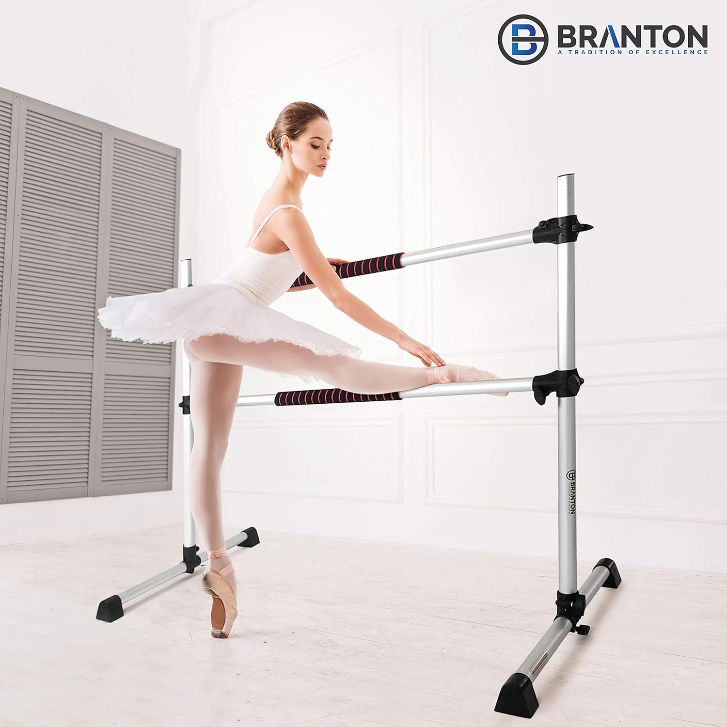 B BRANTON Ballet Barre Workout Equipment Bundle - 4’ Height Adjustable Lightweight 5 Piece Home Dance Set Including Ballet Bar and Leg Stretcher - Ballet Exercise Set for Home Practice : Sports & Outdoors