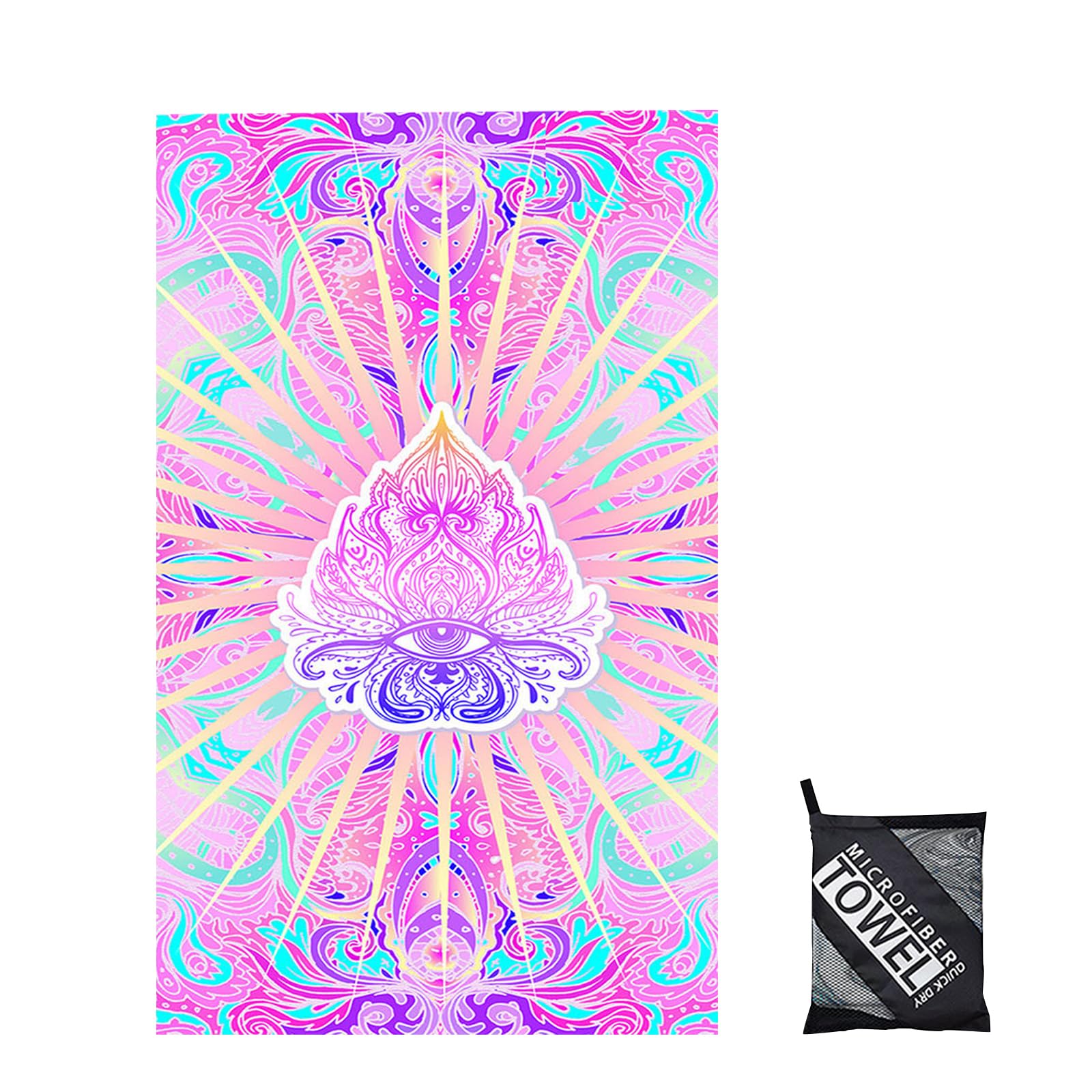 160x90cm Beach Towels in a Bag Large Microfibre Thin Beach Towel for Adults,Quick Dry Sand Free Light Bath Towel Pool Towel for Mens Women,Bathroom,Holiday,Yoga,Gym Sports,Swimming(Colour Eyes）