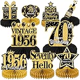 Elomy 70th Birthday Decorations Men - 9PCS Vintage 70th Birthday Party Table Decorations for Women Black Gold Table Topper Honeycomb Centerpiece Supplies Seventy Year Old Birthday Party