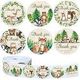 Whaline 1000Pcs Woodland Baby Shower Thank You Stickers Forest Creature Thank You Stickers Wild Animals Self-Adhesive Round Decals for Birthday Baby Shower Party Favor Labels Decor, 6 Design