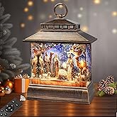 Christmas Snow Globe Lantern Water Glittering Lantern with 8 Songs & 6H Timer Romote Control Christmas Snow Globes USB & Battery Operated for Christmas Festival Decorations Gifts (Nativity)