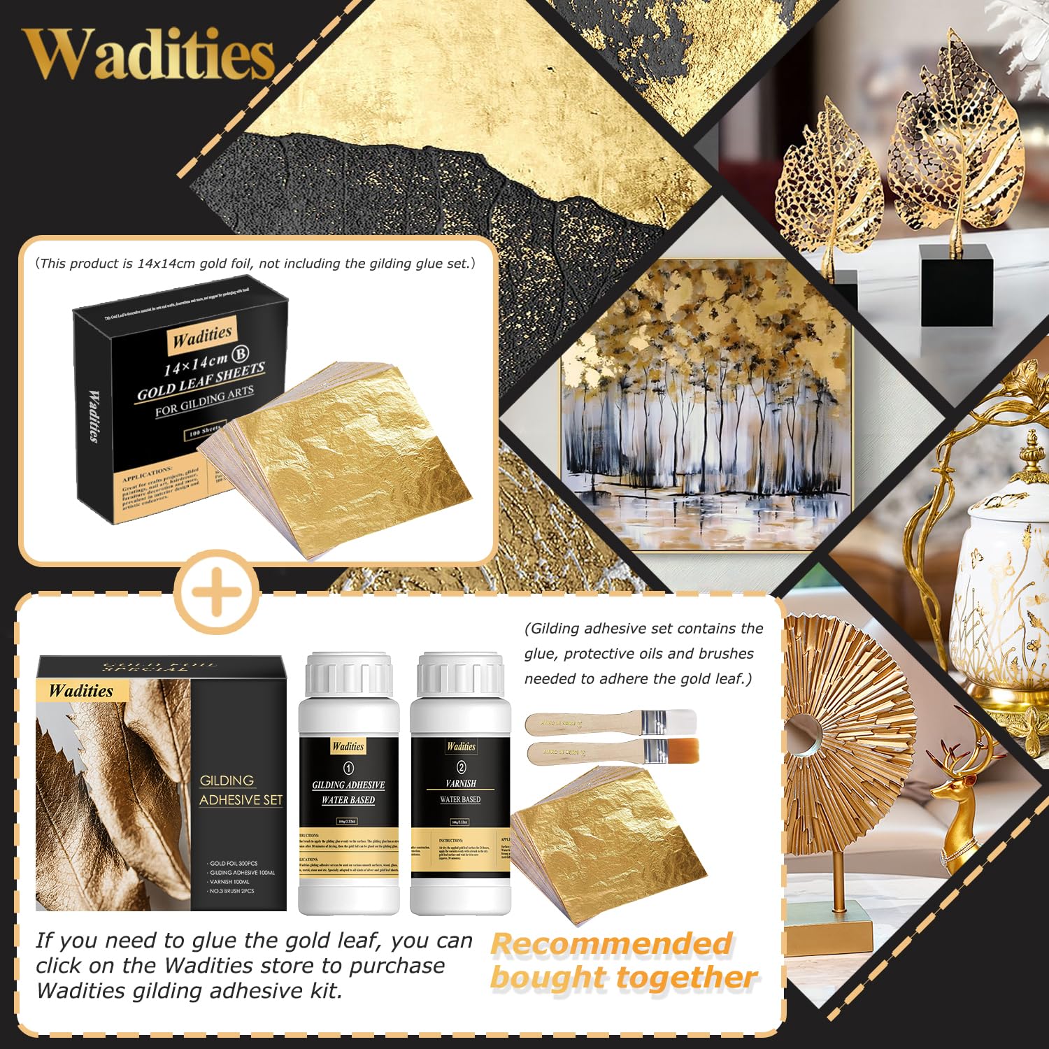 100pcs Imitation Gold Leaf Sheets, 14 x 14 cm Gold Foil Multipurpose Gold Leaf for Nail, Art & DIY Project, Picture Frame, Home Wall, Interior and Multi Artistic Decoration
